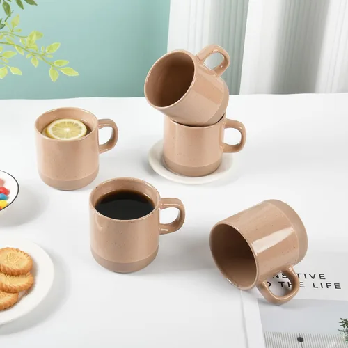 Vista 6 de BYCNZB Juego de tazas de café de 12 onzas para 6, tazas de té con asa para café, té, cacao, leche (canela)