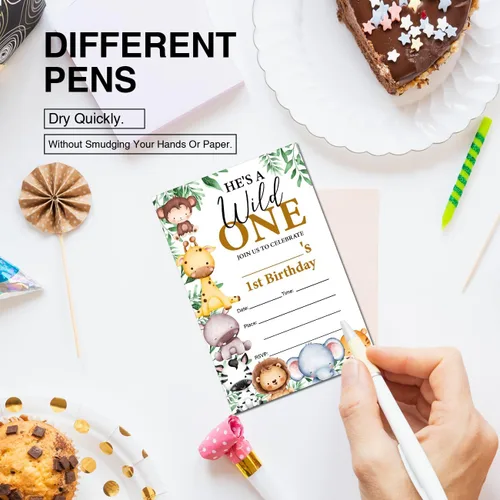 Vista 4 de Soiceu Safari Wild One - Invitaciones de primer cumpleaños con sobres, juego de 20 animales de la selva para niño