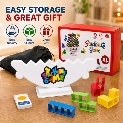Vista 4 de BBnote Juego gigante XL de 48 piezas para adultos y niños, juegos de torre de mesa Tetra para fiesta de viaje familiar, juguete apilable