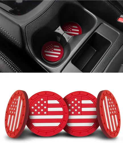 Vista 7 de 4 paquetes de posavasos para coche, portavasos universales con bandera americana de silicona antideslizante, accesorios para el interior del coche