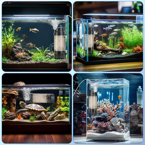 Vista 5 de AQQA Filtro de lecho móvil fluidizado con esponja, bio filtro sumergible para acuario con piedra de aire para camarones y tanques de reproducción