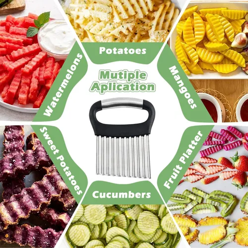Vista 3 de Suuker Cortador de arrugas grande para verduras, cortador de papas fritas con mango, rebanador de papas fritas, rebanador de papas fritas, papas