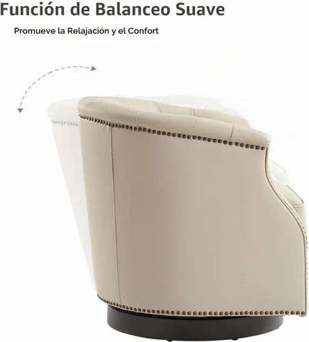 Vista 3 de HULALA HOME Silla mecedora giratoria de cuero auténtico, totalmente montada Beige