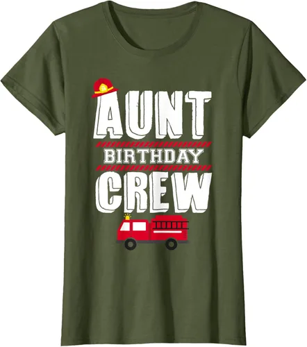 Vista 78 de Aunt Birthday Crew Fire Truck Fireman - Camiseta para fiesta de acogida, Negro, S