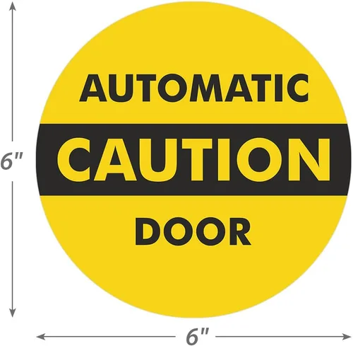 Vista 6 de SmartSign, calcomanía para vidrio de doble cara con leyenda "Caution: Automatic Door 2-Sided Message", círculo de 6 pulgadas de diámetro