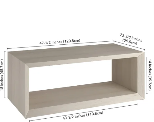 Vista 3 de Henn&Hart - Mesa de centro moderna de 48 pulgadas, color blanco haya Open lower shelf provides spacious surface and storage while keeping a modern