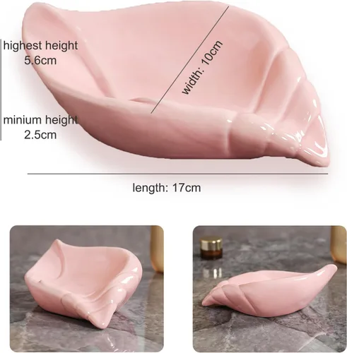 Vista 6 de Sea-Shell - Jabonera de cerámica con autodrenante, bandeja de jabón para fregadero, baño, ducha, soporte pequeño y elegante con esmalte, fácil