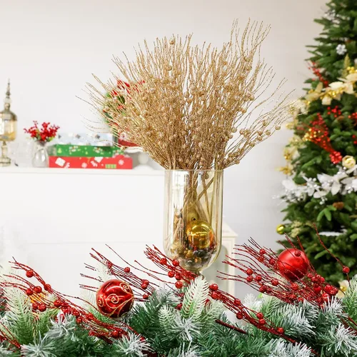 Vista 4 de Joyhalo Paquete de 24 púas y aerosoles para árbol de Navidad, decoraciones de relleno de árbol de Navidad, adornos de tallo de bayas con purpurina