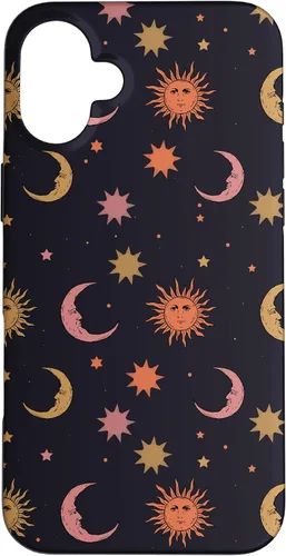 Vista 22 de Funda para iPhone 16 Whimsigoth Aesthetic Hippie Celestial Vintage Half Moon Sun