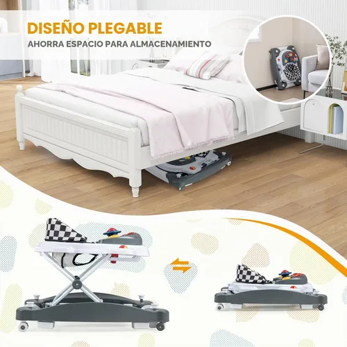 Vista 9 de BABY JOY Andador de bebé 6 en 1, andador de bebé plegable con ruedas, altura ajustable, música, luces, modo saltador y balancín, andadores de bebé