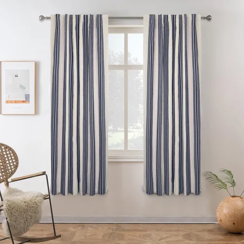 Vista 34 de DriftAway Chris Linen - Cortinas opacas con capa térmica y reductora de sonido, 63 pulgadas de largo para dormitorio, cortinas estampadas a rayas