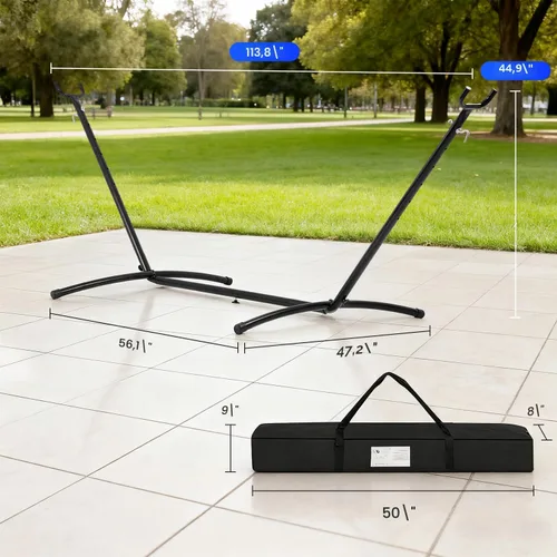 Vista 7 de FDW Soporte de hamaca portátil de 9 pies, soporte de hamaca resistente, soporte de acero portátil solo para patio al aire libre o interior con funda