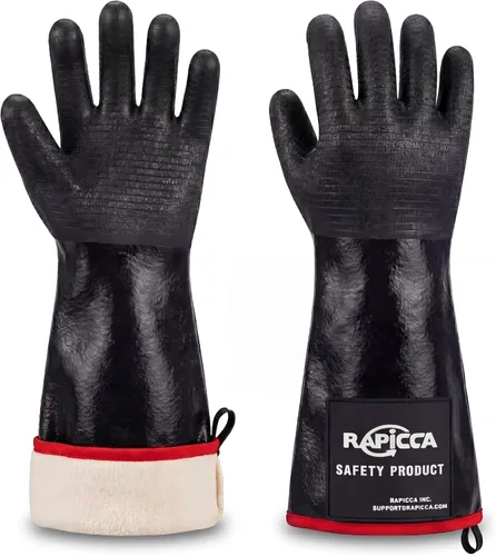 Vista 10 de RAPICCA Guantes de Barbacoa Resistentes al Calor: Resistentes al Aceite e Impermeables para Ahumar, Asar a la Parrilla, Cocinar, Barbacoa, Freír