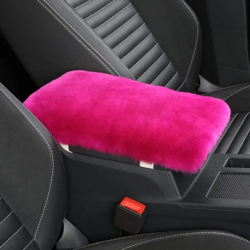 Vista 23 de IRIWOOL - Funda de reposabrazos de piel de oveja, cubierta de reposabrazos de auto, cojín suave de consola para coche, cubierta de consola central
