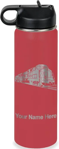 Vista 9 de LaserGram Botella de agua personalizada, tren de carga, acero inoxidable de doble pared aislada al vacío con popote superior, regalo grabado