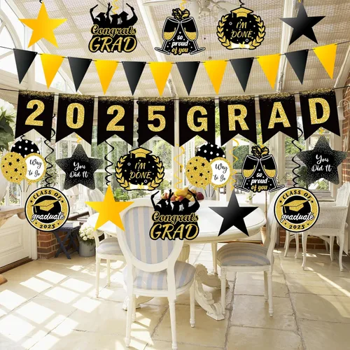 Vista 7 de 34 piezas de decoraciones de graduación 2025 premontadas espirales colgantes 2025, pancarta de graduación para fiesta de graduación de clase de 2025