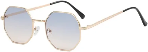 Vista 15 de ENTHYI Gafas de sol de polígono para mujeres/hombres, gafas de sol vintage octágonas de metal