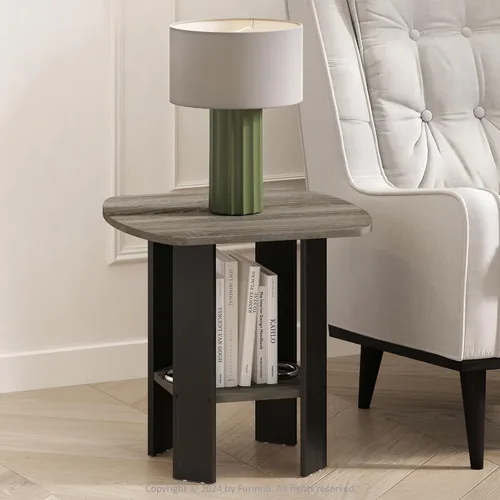 Vista 9 de Furinno Mesa auxiliar moderna, mesa de lado con patas en X y estante abierto, mesita de noche entrecruzada, mesita de luz, fácil de montar