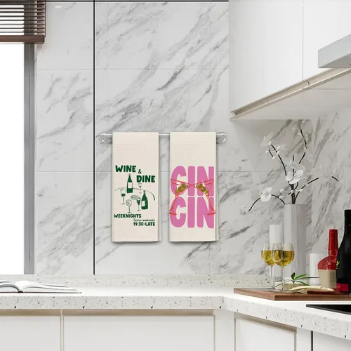 Vista 3 de Juego de 2 toallas de cocina italianas, decoración de cocina italiana, toallas de bar para camarero de cocina, paños de cocina retro para toallas