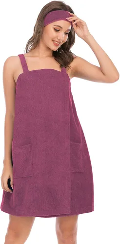 Vista 76 de Veseacky Toalla de baño para mujer con bolsillo, bata de spa ajustable y diadema facial