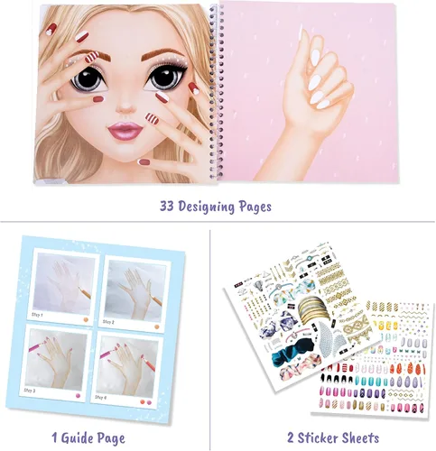 Vista 4 de BSCOOL Nails Studio Learn to Design - Libro de actividades para niñas de 5 años en adelante, paquete de 2, libro de diseño de calcomanías de arte