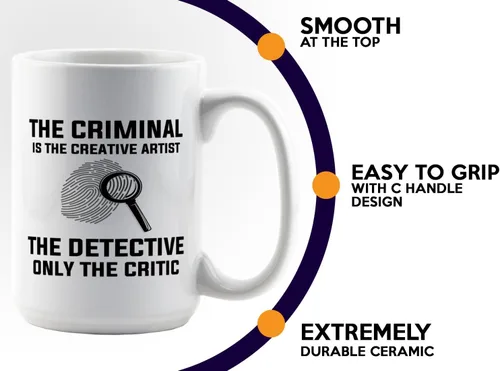 Vista 5 de Taza de café detective de 15 onzas, color blanco