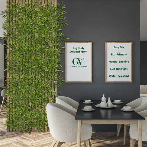 Vista 7 de Grand Verde Ramas de árbol de bambú de 23 pulgadas de largo, plantas artificiales de vegetación sintética, hojas de seda verde a granel, decoración