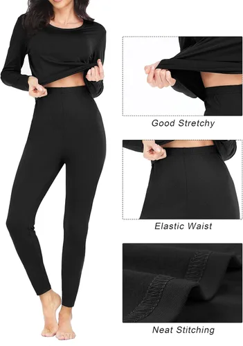 Vista 4 de URATOT 2 juegos de ropa interior térmica para mujer, con forro polar, ropa interior térmica suave y larga, para el frío invierno