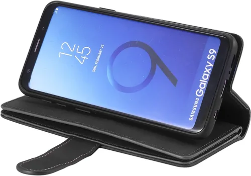 Vista 3 de UEEBAI Funda tipo cartera para Samsung Galaxy S9 Plus, Retro 9 ranuras para tarjetero con cremallera, bolsillo de piel sintética, cierre magnético