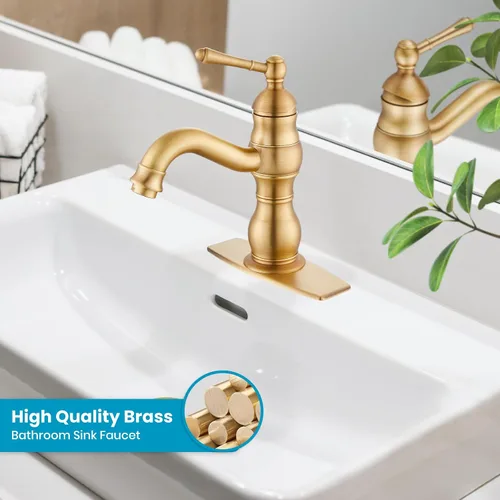 Vista 2 de gotonovo Grifo de lavabo de baño con 1 agujero, mango individual, grifo de tocador giratorio de 360°, grifo mezclador de lavabo a juego, desagüe