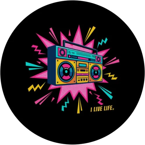 Vista 3 de PopGrip adhesivo retro de los años 90, estilo Boombox Radio de los años noventa, estilo vintage, I Live Life PopSockets