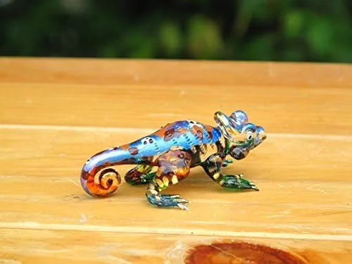 Vista 9 de Figura de animal de reptiles soplados de cristal de camaleón de 2 pulgadas hecha a mano - No.2