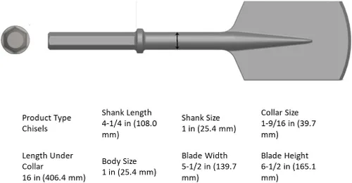 Vista 2 de Ajax Tools 29500 pala de arcilla - vástago de 1" x 4-1/4" - Fabricado en los Estados Unidos