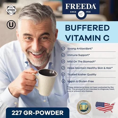 Vista 4 de FREEDA Polvo de vitamina C tamponada, suave y no ácido, 8 onzas