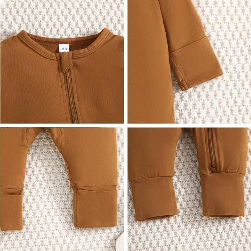 Vista 2 de BeiVSlley Conjunto de 2 mamelucos de algodón con cremallera de 2 vías para bebés, niños y niñas, de manga larga, conjuntos de ropa