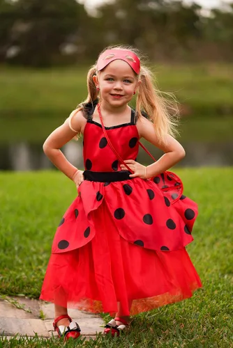 Vista 6 de Vestido de mariquita sin mangas para niñas con bolsa para niños, para cumpleaños, Halloween, Navidad, 100