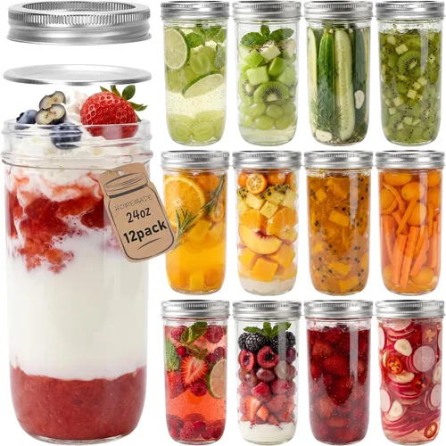 Vista 14 de CycleMore 24 tarros de vidrio transparente de 8 onzas con tapas separables de plata regulares, tarros redondos de 8.5 fl oz para especias para miel
