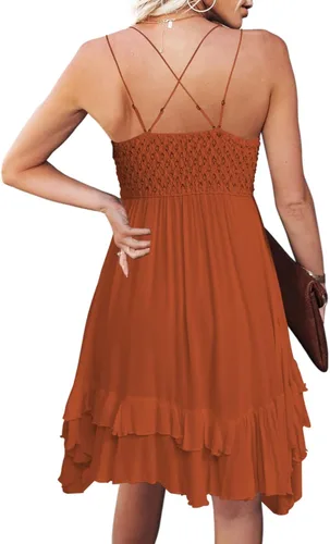 Vista 2 de Yanekop Vestido sin mangas de encaje floral para mujer, con tirantes delgados, floral, vestido de cóctel para fiesta de noche