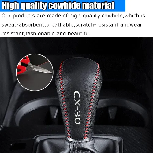 Vista 6 de Accesorios de interior personalizados para Mazda CX-30 2020 2021 2022, funda de palanca de cambios de cuero automático, botas de transmisión, funda