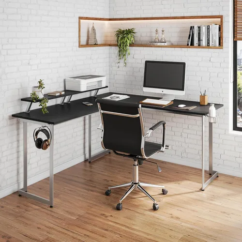 Vista 5 de Techni Sport Warrior - Escritorio para juegos en forma de L con panel de MDF, escritorio para computadora con marco de acero resistente a