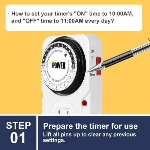 Vista 2 de iPower Temporizador mecánico enchufable de 24 horas, temporizador para enchufes eléctricos acuario conectado a tierra, luz de crecimiento