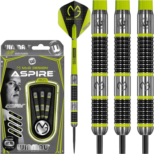 Vista 9 de WINMAU Michael Van Gerwen MvG Aspire - Juego de dardos con punta de acero de tungsteno con vuelos de prisma y ejes de nailon (tallos)
