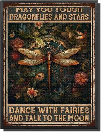 Vista 26 de LIUAXICIA Letreros divertidos de metal con texto en inglés «Into The Forest I go to Lose My Mind and Free My Soul Dragonfly», decoración de pared
