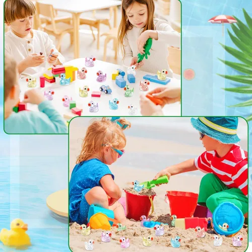 Vista 7 de DULEFUN 100 piezas mini patos con purpurina coloridos pequeños de resina para ocultar figuras de animales de plástico para casa de muñecas, micro