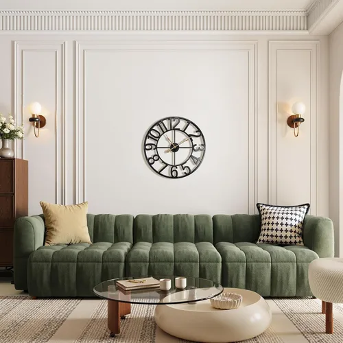 Vista 3 de Reloj de pared grande de 24 pulgadas, relojes de pared metálicos con números arábigos extragrandes para decoración de sala de estar, dormitorio