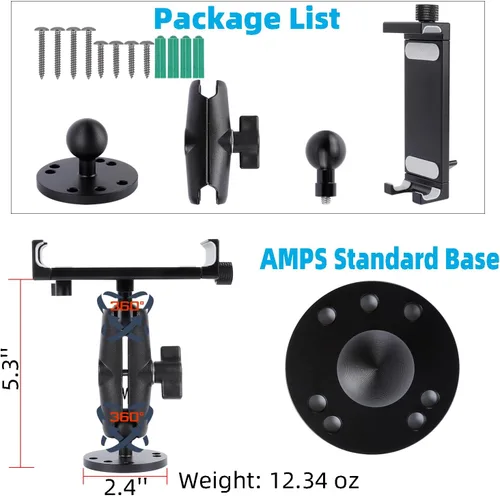 Vista 5 de Soporte para tablet de automóvil de aluminio con base de taladro resistente, compatible con iPad Pro Mini de 4.7 a 15 pulgadas, tabletas Samsung