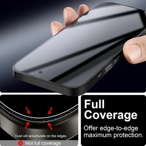 Vista 4 de TECHO Protector de pantalla de privacidad para iPhone 15 Pro Max, película de vidrio templado, cobertura completa de borde a borde, anti espía