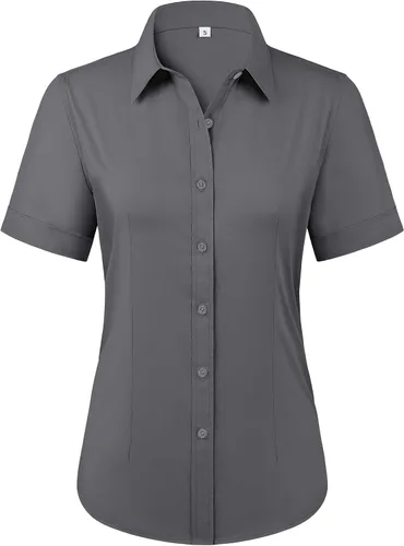 Vista 18 de Siliteelon - Camisas de vestir con protección contra manchas, sin arrugas, de manga corta, color liso, con botones, para mujer