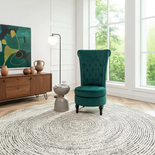 Vista 5 de Container Furniture Direct Royal - Silla de acento de terciopelo con respaldo alto para tocador con almacenamiento y tapicería de lujo, diseño retro