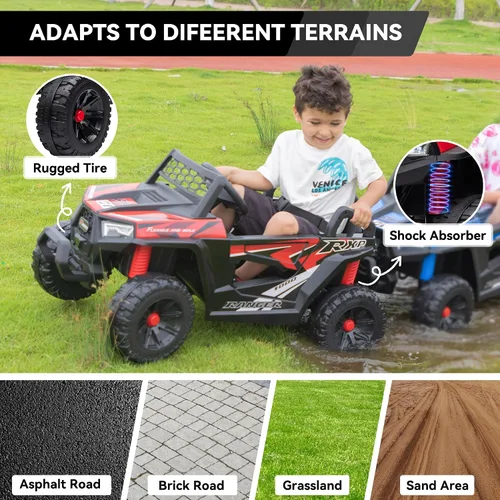 Vista 3 de TOBBI Coche de 4 ruedas con pilas para niños, juguete eléctrico para niños Rojo